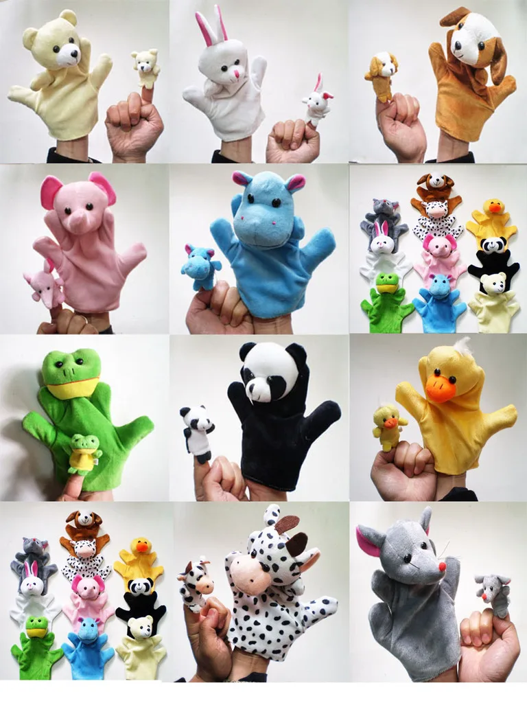 

10Ppcs/set animal parent-child hand puppets, finger puppets, big hand puppets + little finger puppets, parent-child toys S26
