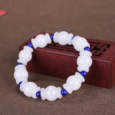

Zheru Jewelry Natural Hetian Jade White Vase Bead Bracelet Jewelry Bracelet for Men and Women