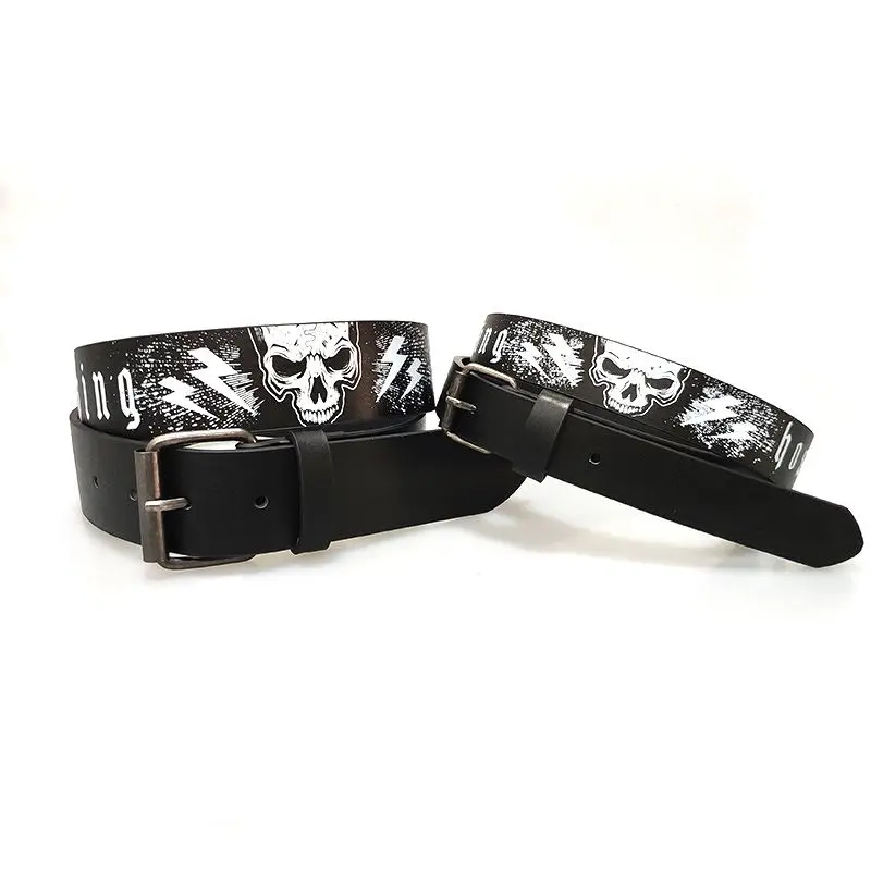 

hot sale special new fashion Street trends cowboy style belts women high quality pu leather rock skull printed cool waist belt