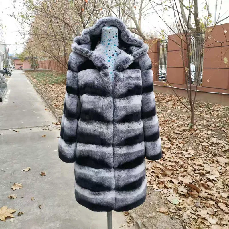 

New Winter Clothes Ladies Real Fur Oversize Jacket Overcoat Dyed Real Natural Chinchilla Rabbit Fur Coat