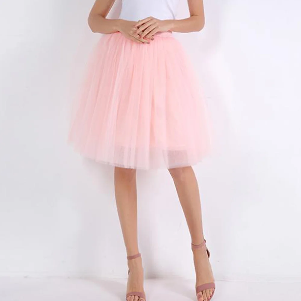 

5 Layers Midi Tulle Skirt for Girls Fashion Tutu Skirts Women Solid Pink Ball Gown Party Petticoat Lolita Faldas Saia Jupe