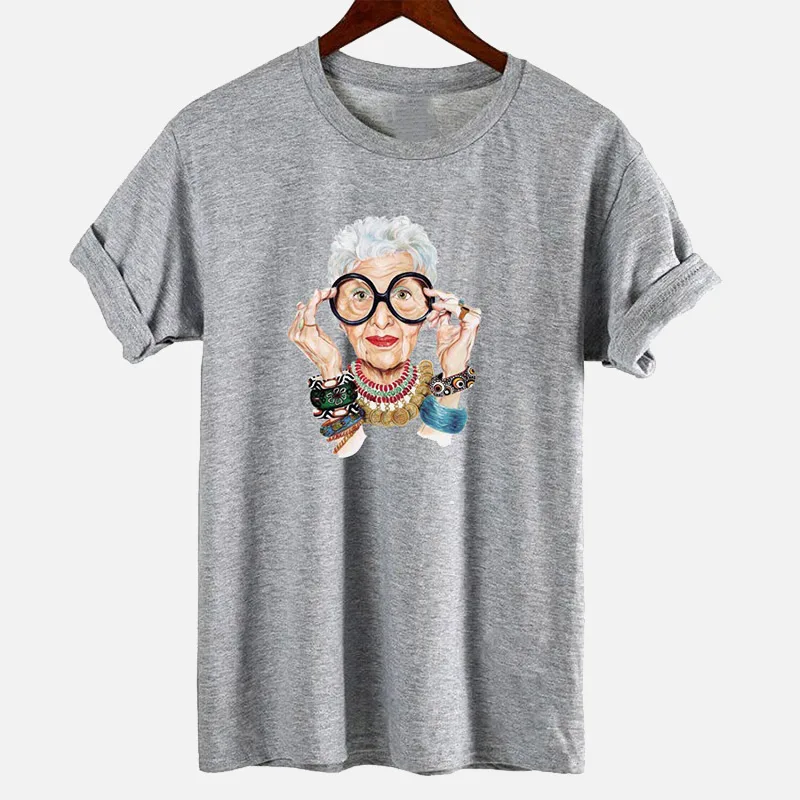 Хлопковая модная женская футболка с круглым вырезом и принтом для бабушки лето