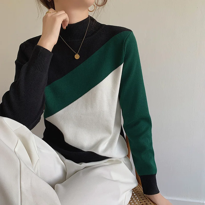 

Женский свободный свитер SuperAen, Повседневный пуловер с длинным рукавом и воротником-стойкой, Осень-зима