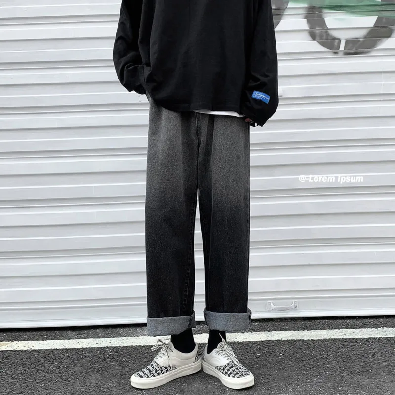 Korean Wide-leg Jeans Men's Fashion Casual Retro Gradient Jeans Men Streetwear Loose Hip-hop Straight Denim Trousers Mens M-3XL