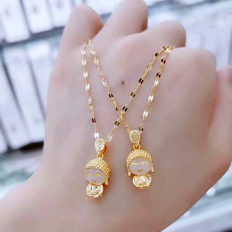 

Fashion Titanium Steel Female Gold Small Shami Pendant Necklace for Woman Cute Little Monk Clavicle Chain Jewelry Gift