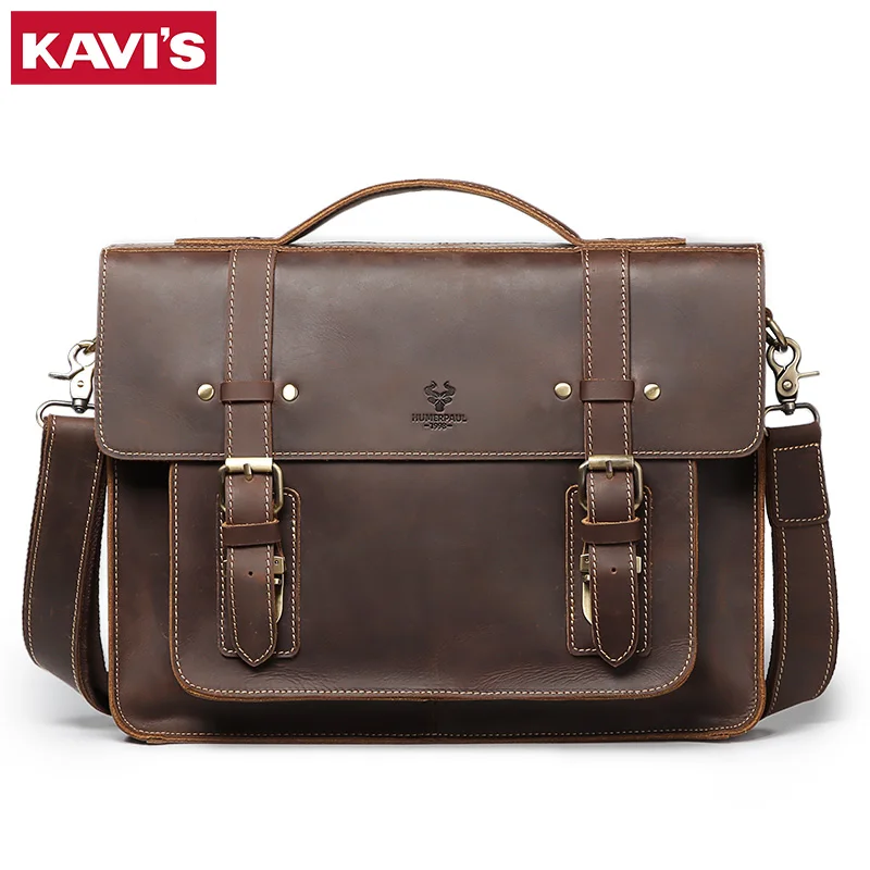 KAVIS 2020 men's Genuine Leather Briefcase Male man Large Laptop bag natural Leather for men Messenger bags men's briefcases