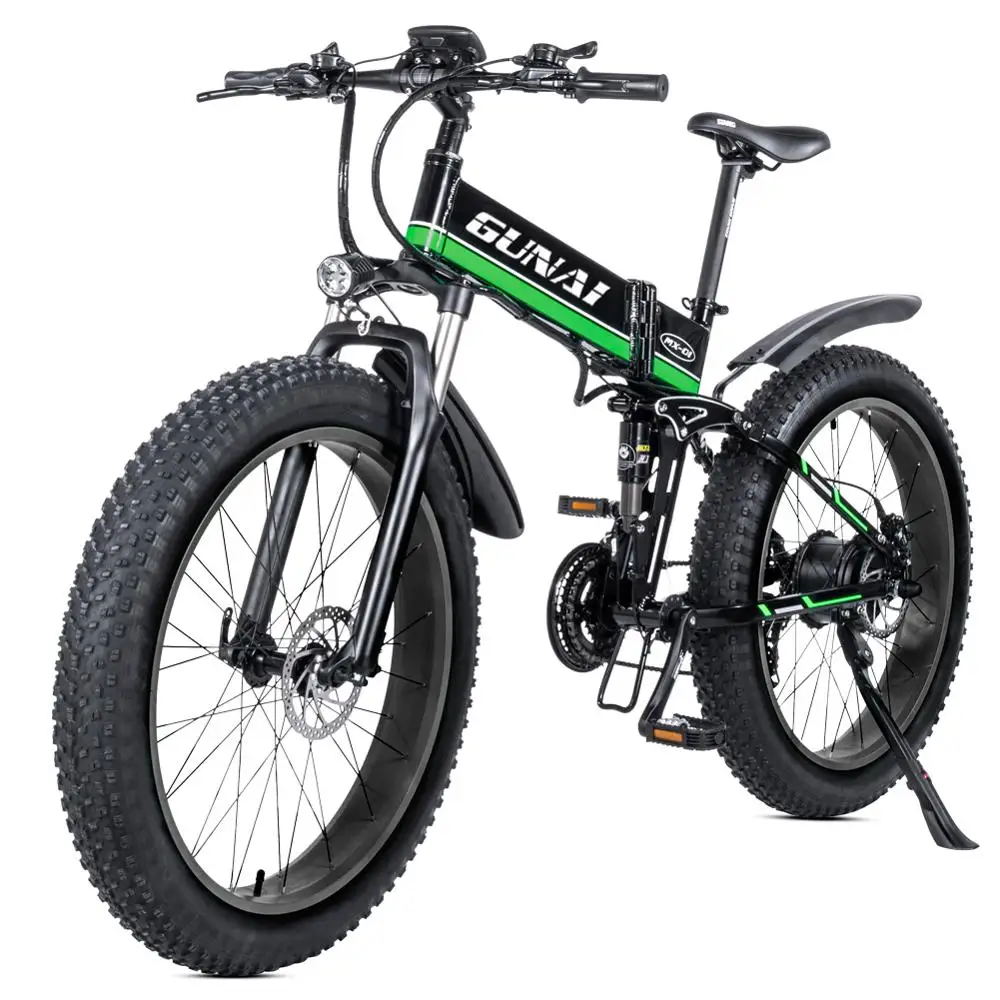 Kaufen GUNAI Elektrische Bike 1000W 48V 12,8 Ah Klapp 26 Zoll Fett Reifen Für Berg 21 Geschwindigkeit E-fahrrad Pedal Unterstützen Hydraulische Scheiben Bremse
