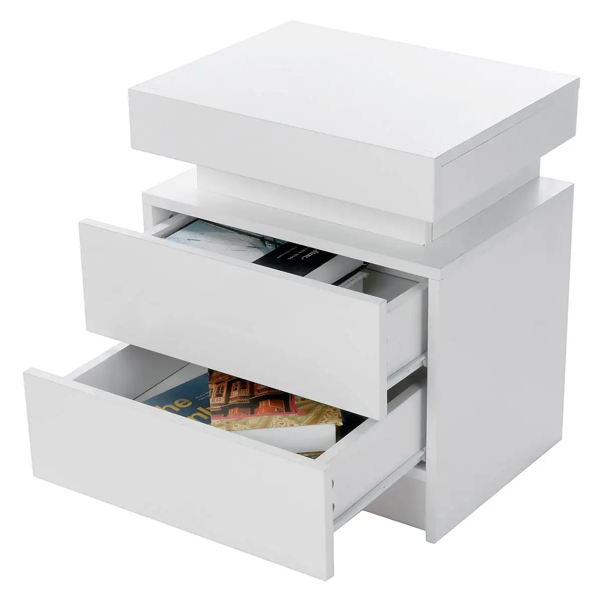 

LED Nightstand Bedside Cabinet Storage Organizer Coffee Table Magazine Books Storage Bedroom Furniture Nightstands Wood muebles