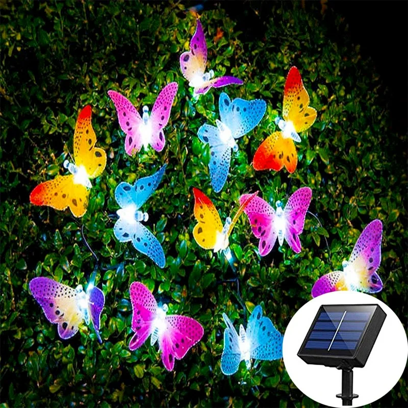 

Led Solar Powered Butterfly Fiber Optic Fairy String Lights Waterproof Christmas Outdoor Garden Holiday Decoration Lights