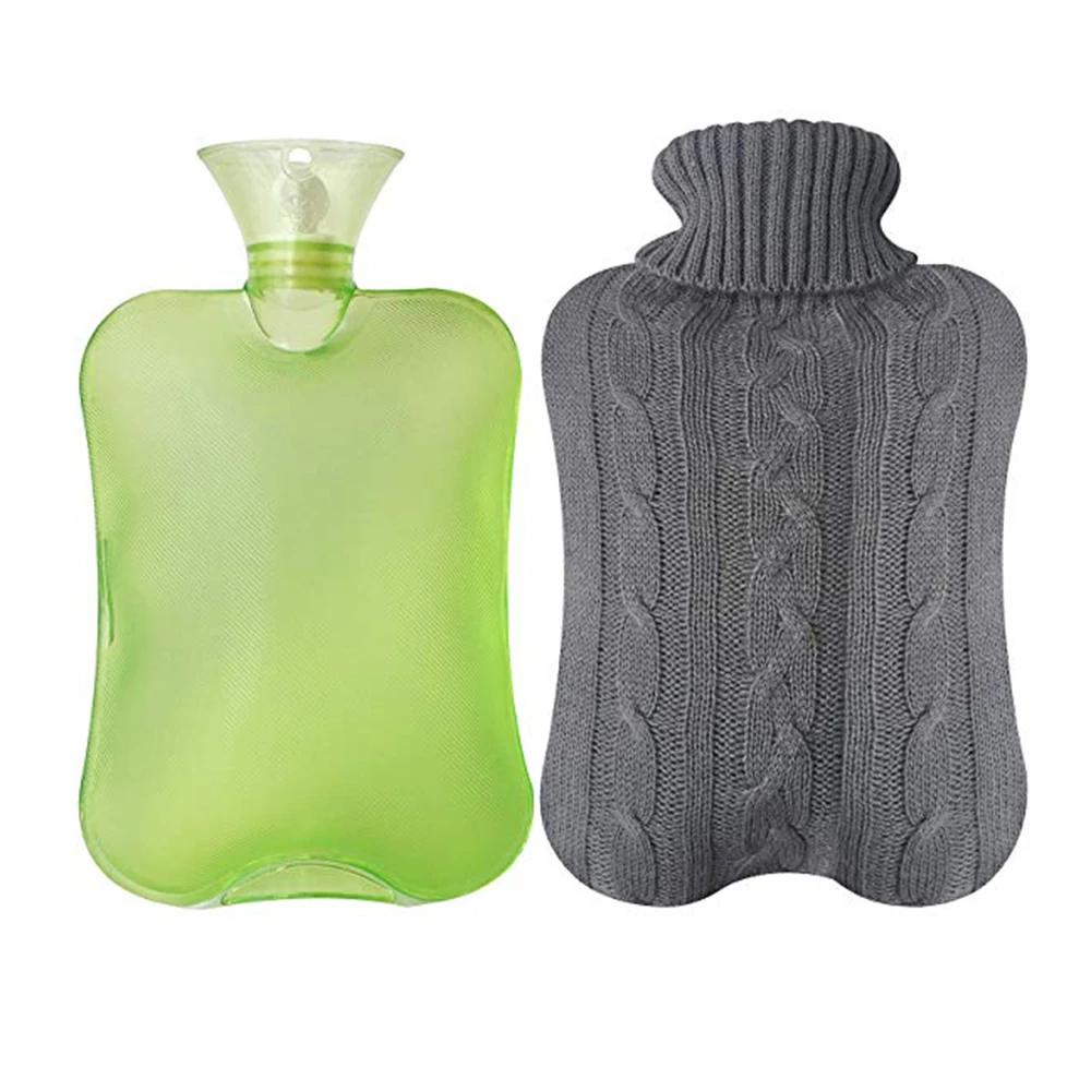 

Water Injection Rubber Hot Water Bottle Thick Winter Warm Water Bag High Density PVC Thickened+Knitted Cover 2000ml