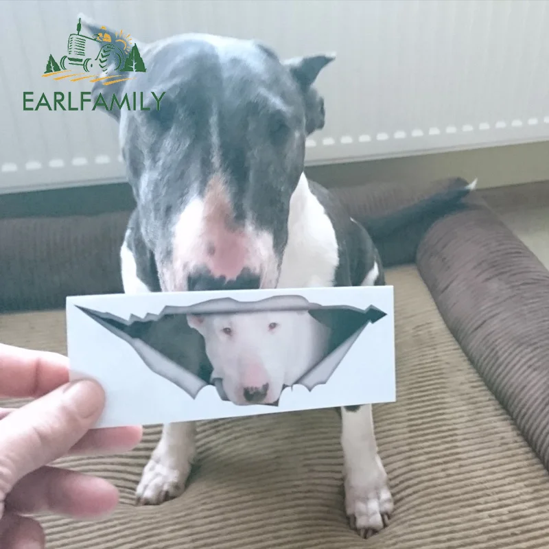 EARLFAMILY, 13 см x 4,9 см, белый бультерьер, автомобильная наклейка, рваная металлическая наклейка, Светоотражающая наклейка, s, водонепроницаемая, для автомобиля, стильная, для домашних животных, наклейка с собакой