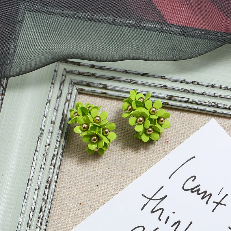 Милые серьги-гвоздики с цветами для женщин розовый зеленый белый цвет модные