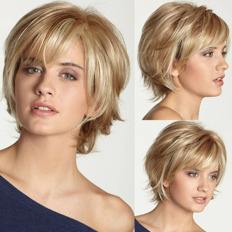 

Wig women's short straight hair light gold upturned women's fashion wig overseas