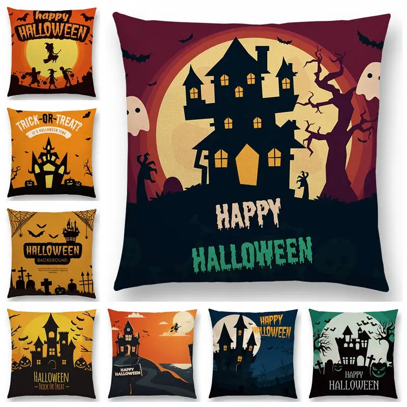 Счастливый Хэллоуин страшная Ночная Луна череп ведьма Тыква зомби вампир