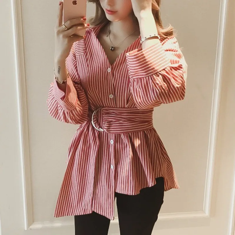 Женская рубашка-блуза с V-образным вырезом и длинным рукавом | одежда