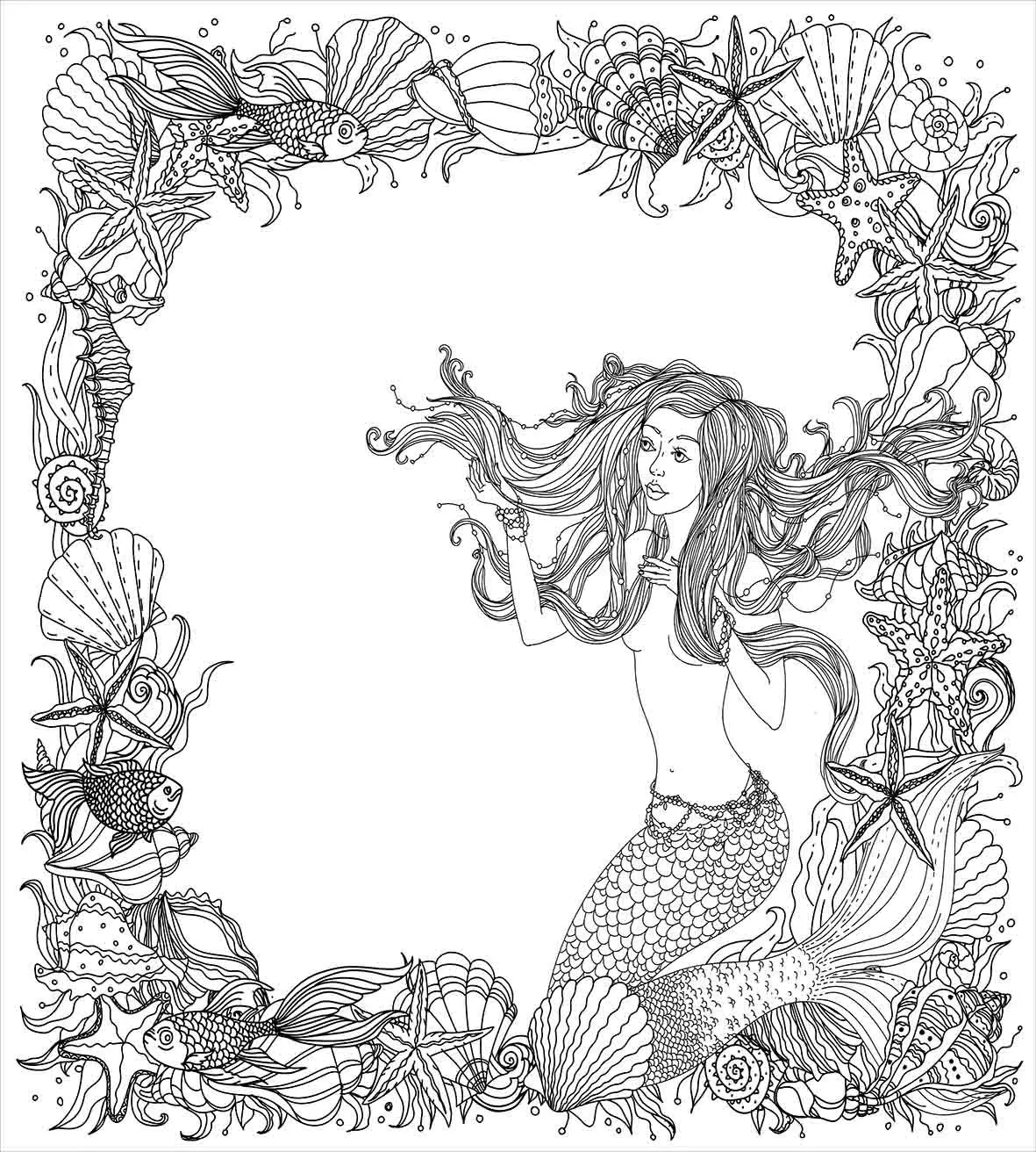 Русалка постельное белье русалка в Ракушки Морская звезда коралловый риф рамка