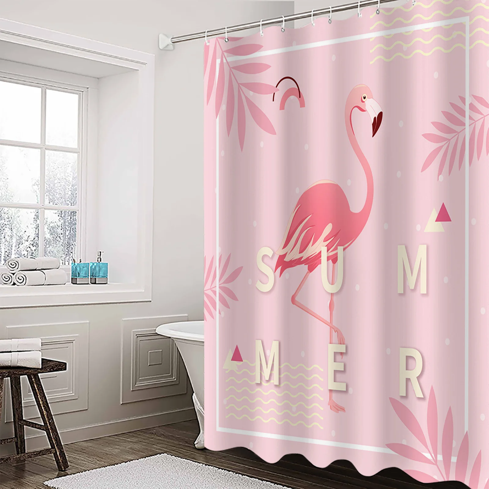 

Flamingo Animal Tropical Birds Shower Curtain Waterproof Polyester Fabric Shower Curtains Home Decoration Curtain with Hook