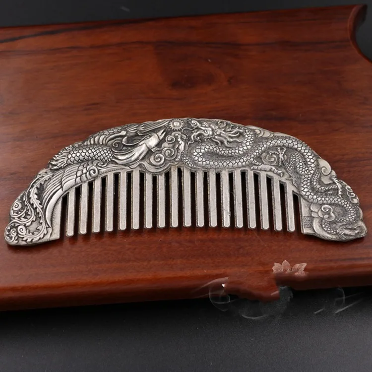 

LAOJUNLU Imitation Antique Dragon And Phoenix Chengxiang Copper Combs Phoenix Hair Combs White Copper Dressing Supplies Combs