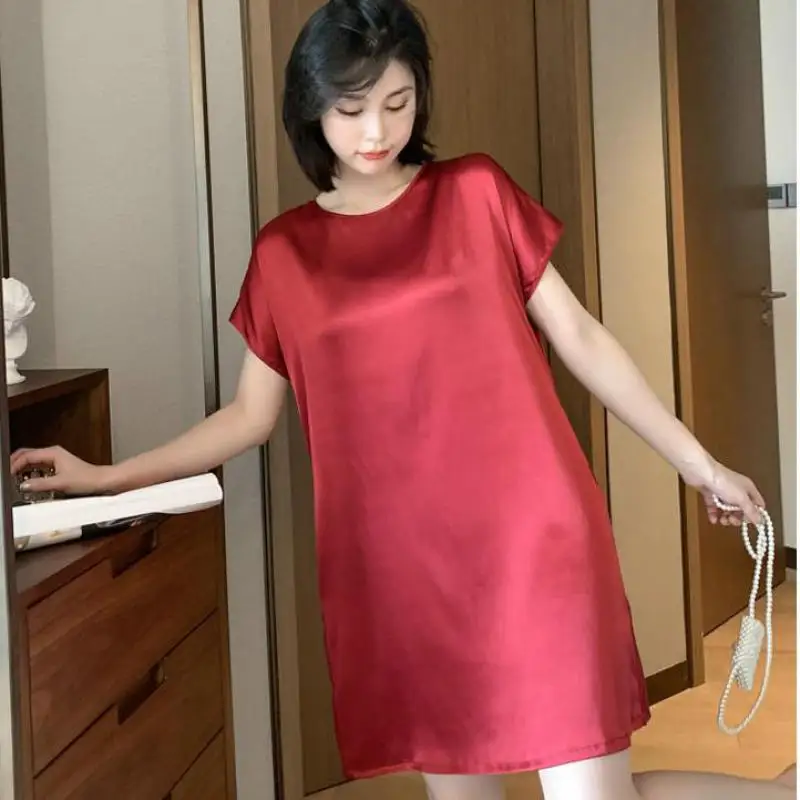 

Summer New Lady Nightgown Nightdress Trim Satin Sleepwear Nightwear Sexy Sleepdress Homedress Casual Home Dressing Gown Lingerie