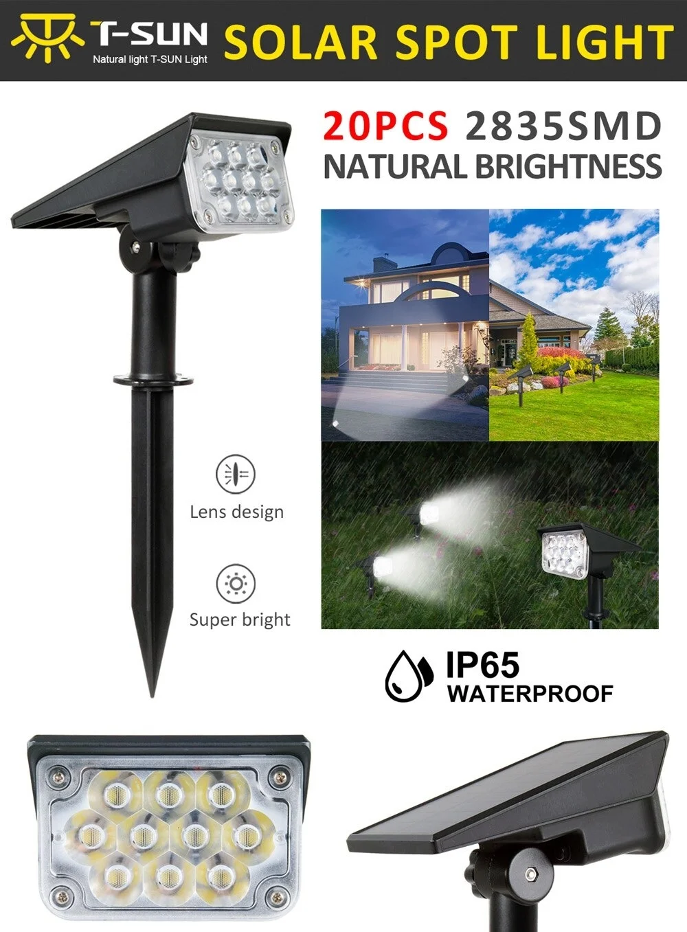 20LED солнечный садовый светильник IP65 Водонепроницаемый Холодный белый авто