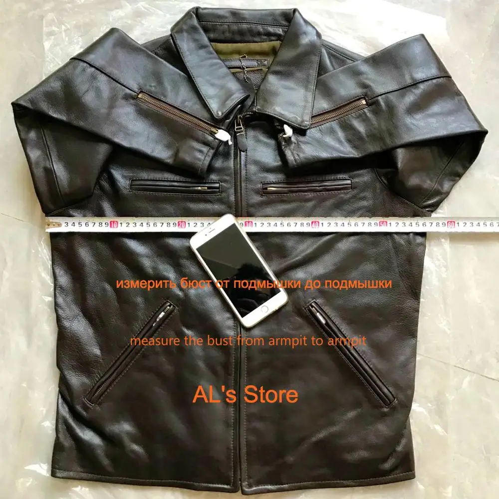 

A1803 Read Description! Asian Size Mans Genuine Cow Leather Winter Jacket Men's Classic Cowhide Pea Coat
