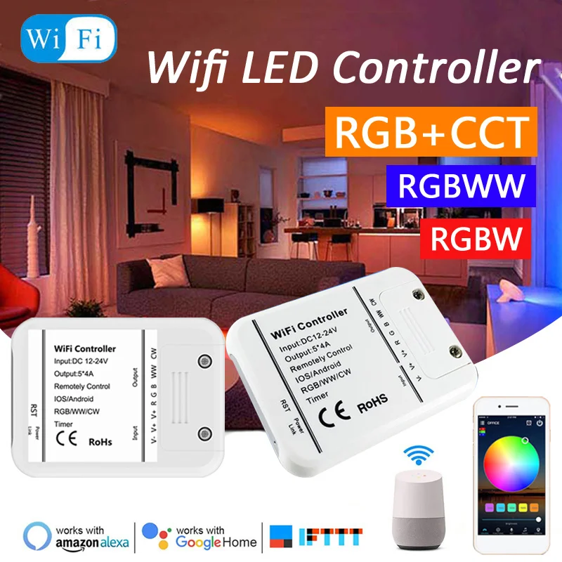 

Светодиодный Wi-Fi контроллер Magic Home, музыкальный контроллер RGB + CCT/RGBWW/RGBW, 12 В для светодиодных лент 5050, 3528, 5630, 3528