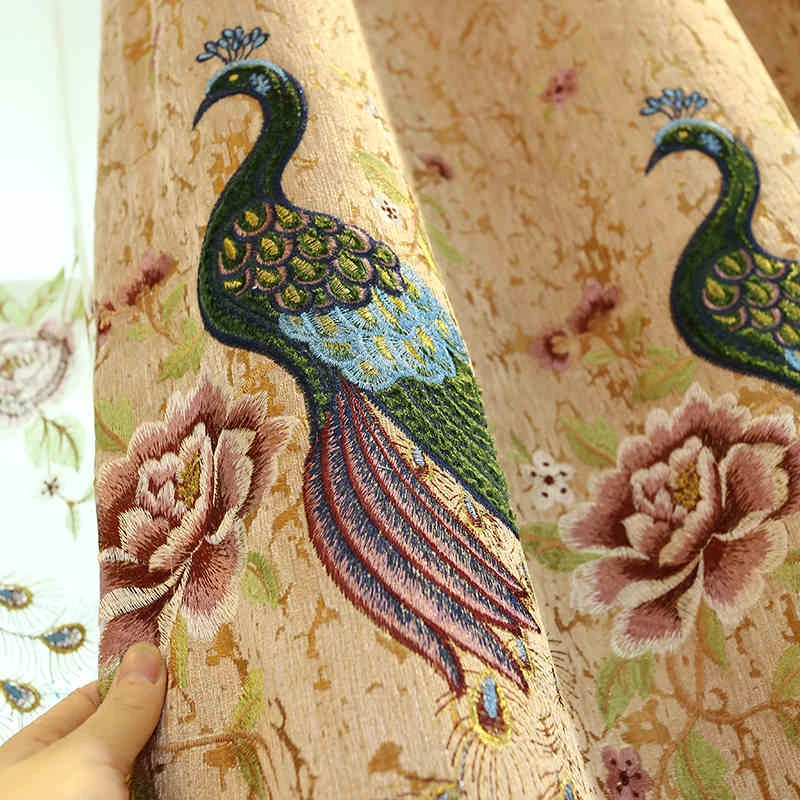 Европейские шенильные плотные вышитые павлиньи занавески для спальни