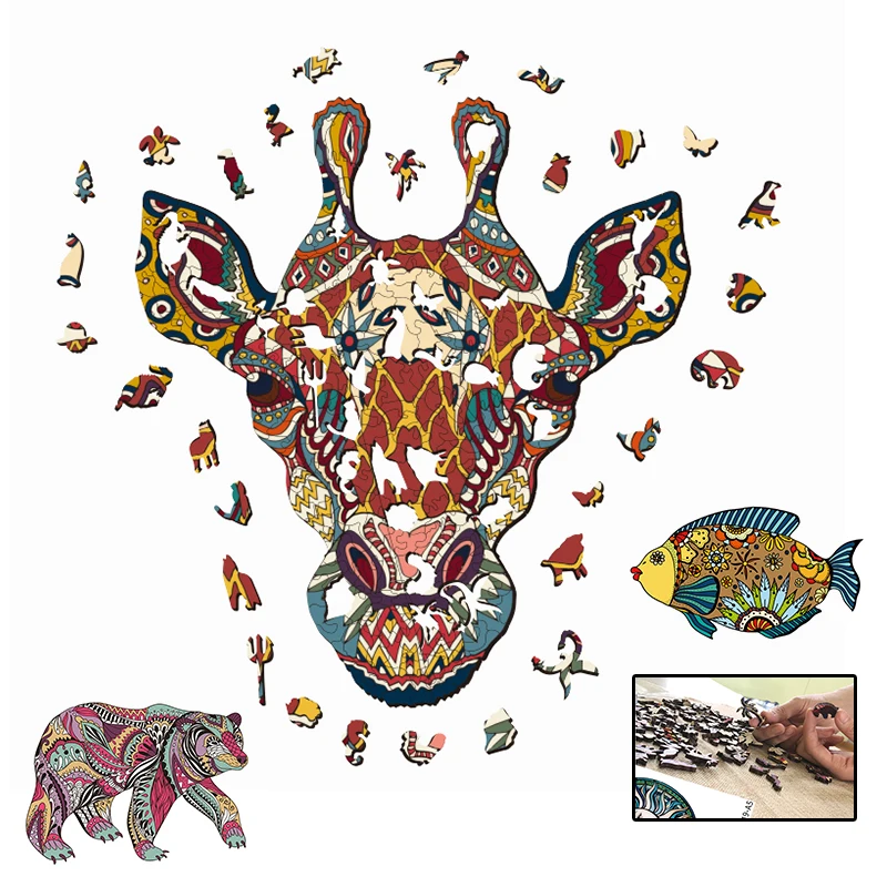 

Animals Shaped Wooden Puzzle Children Wood DIY Crafts Christmas Gifts Jigsaw For Adults