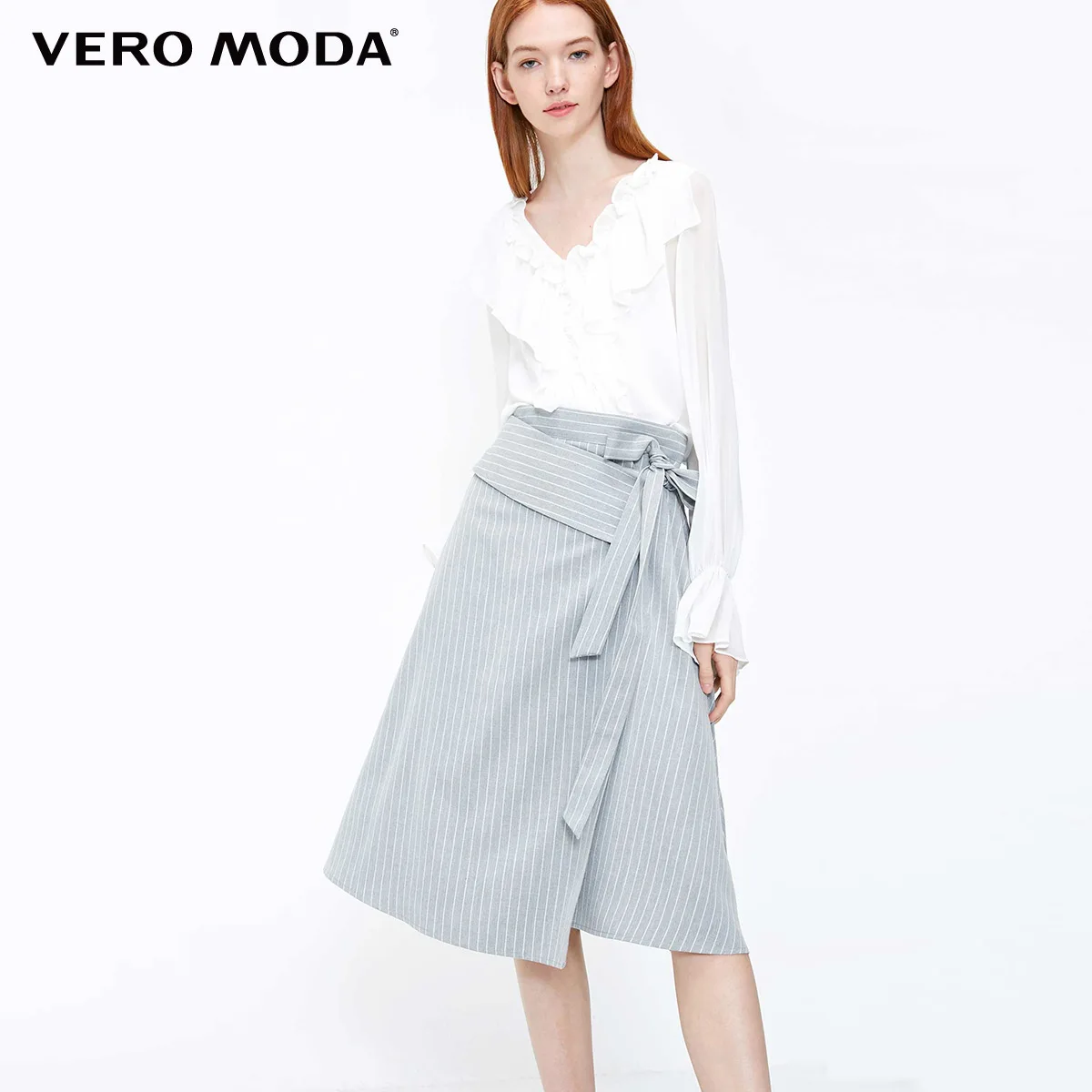 Vero Moda Новые поступления Полосатая юбка со шнуровкой со средней талией | 318316549 - Цвет: Lt. grey mel.
