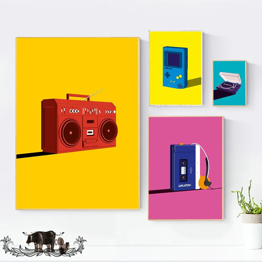 Nordic Retro Style Walkman Record Radio Magnetic Tape Canvas Painting Colorful Cassette Player Music Prints Posters Home Decor