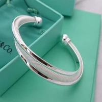 factory direct sales fine 925 color silver cuff bangles bracelets for women fashion wedding party christmas gifts jewelry