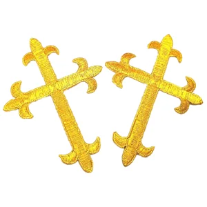 Золотой Крест Иисуса Вышивка Патчи церковь Аппликация Кружева Планки Утюг на 3D Косплей Костюм 7,5*10 см Diy