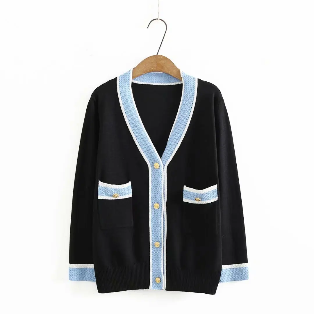 

Oversize Cardigan for women 2021 spring autumn V-neck patchwork white black knitted Ladies sweater