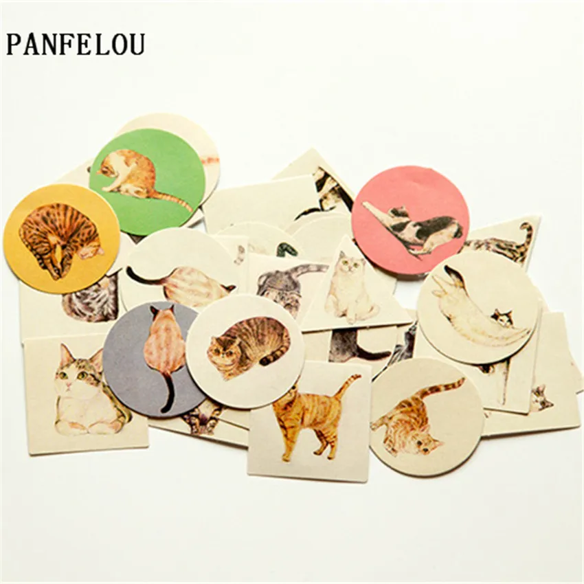 

PANFELOU 1bag=40PCS lazy cat The sealing paste adhesive paper stickers Hand account Scrapbooking DIY Album book cards