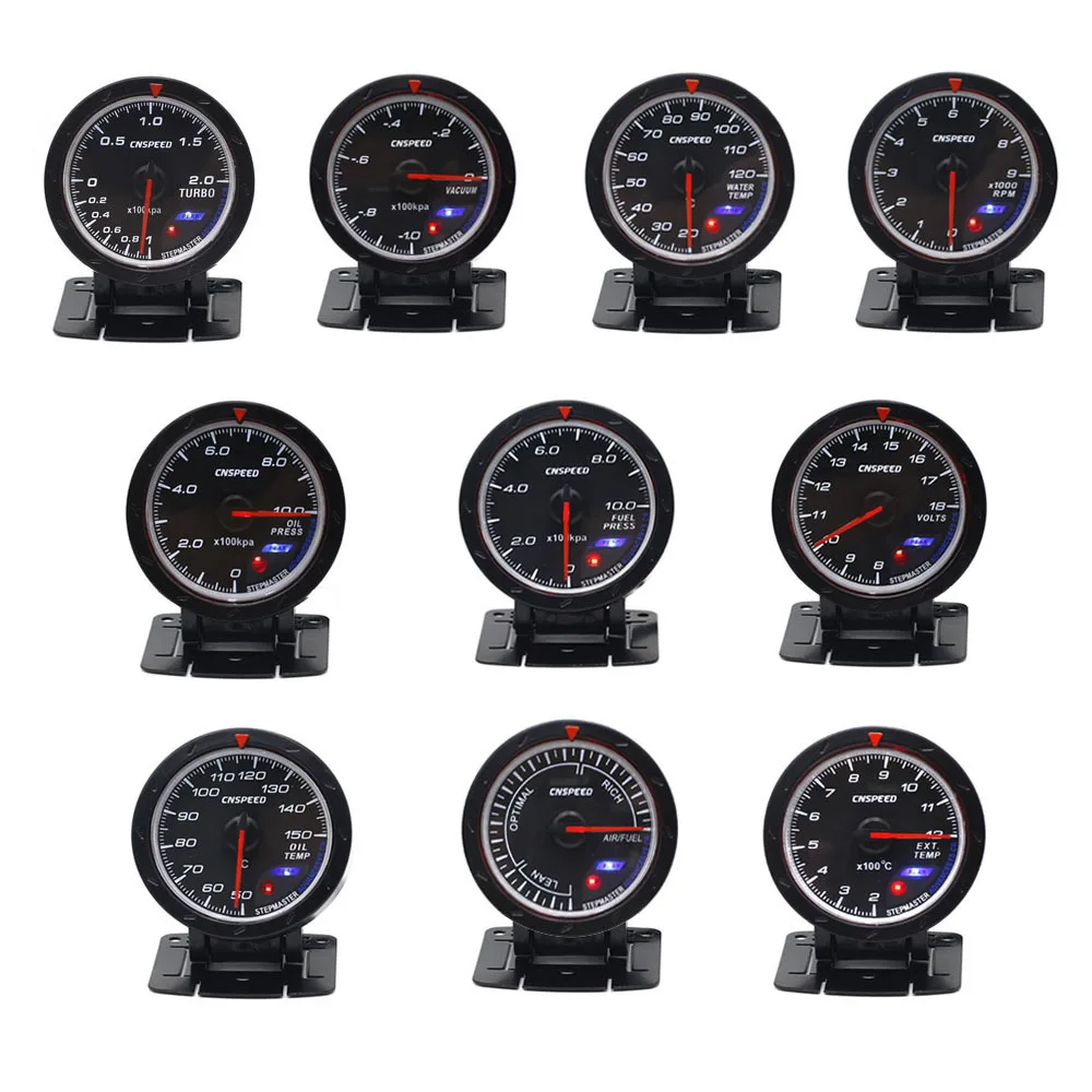 CNSPEED 60 мм 12 в автомобильный вакуумный манометр-1~ 0 Вакуумный метр Черный циферблат с красным и белым освещением манометр автомобиля YC101348
