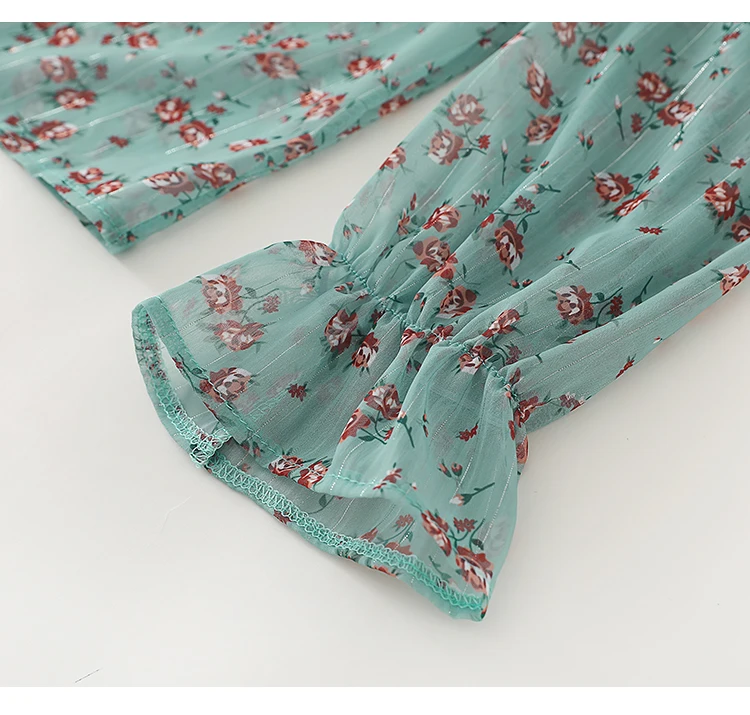 

2021 Long Sleeve Ruffles Print Chiffon Blouse Shirt Tops Blusa Womens Tops And Blouses Blouse Women Blusas Mujer De Moda