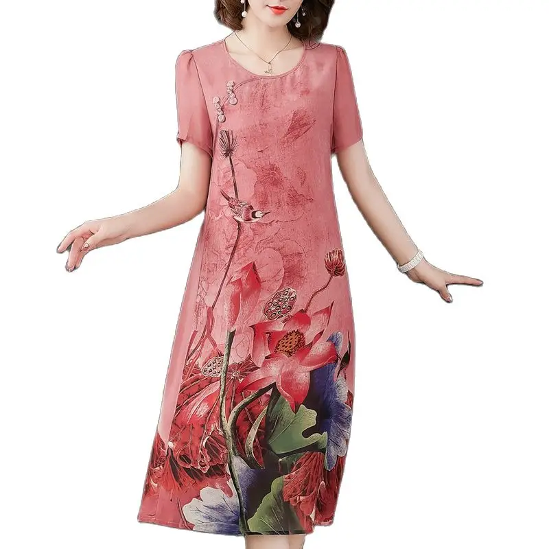 Шелковое платье новинка 2020 летнее для матери с коротким рукавом и иностранным