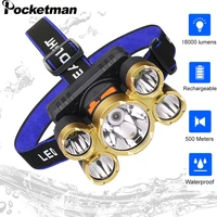 super bright 5 led headlight usb rechargeable long range head lamp portable lantern for camping fishing built in 18650 battery