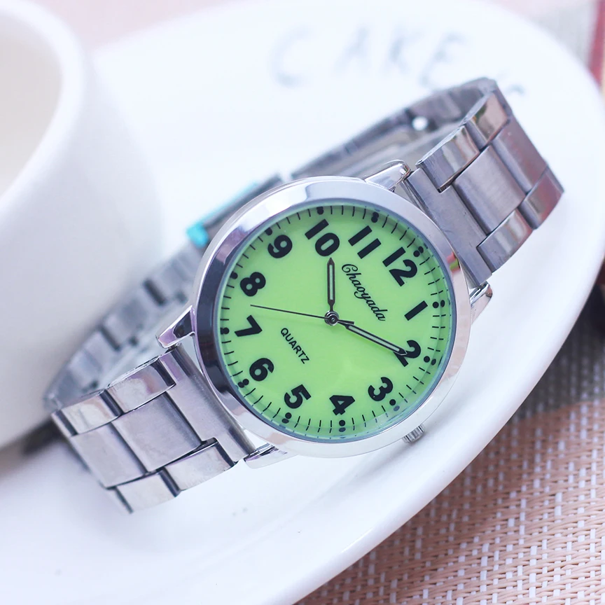 

chaoyada famous men women fashion stainless steel strap quartz wristwatch couple luminous digital father mother electric watches