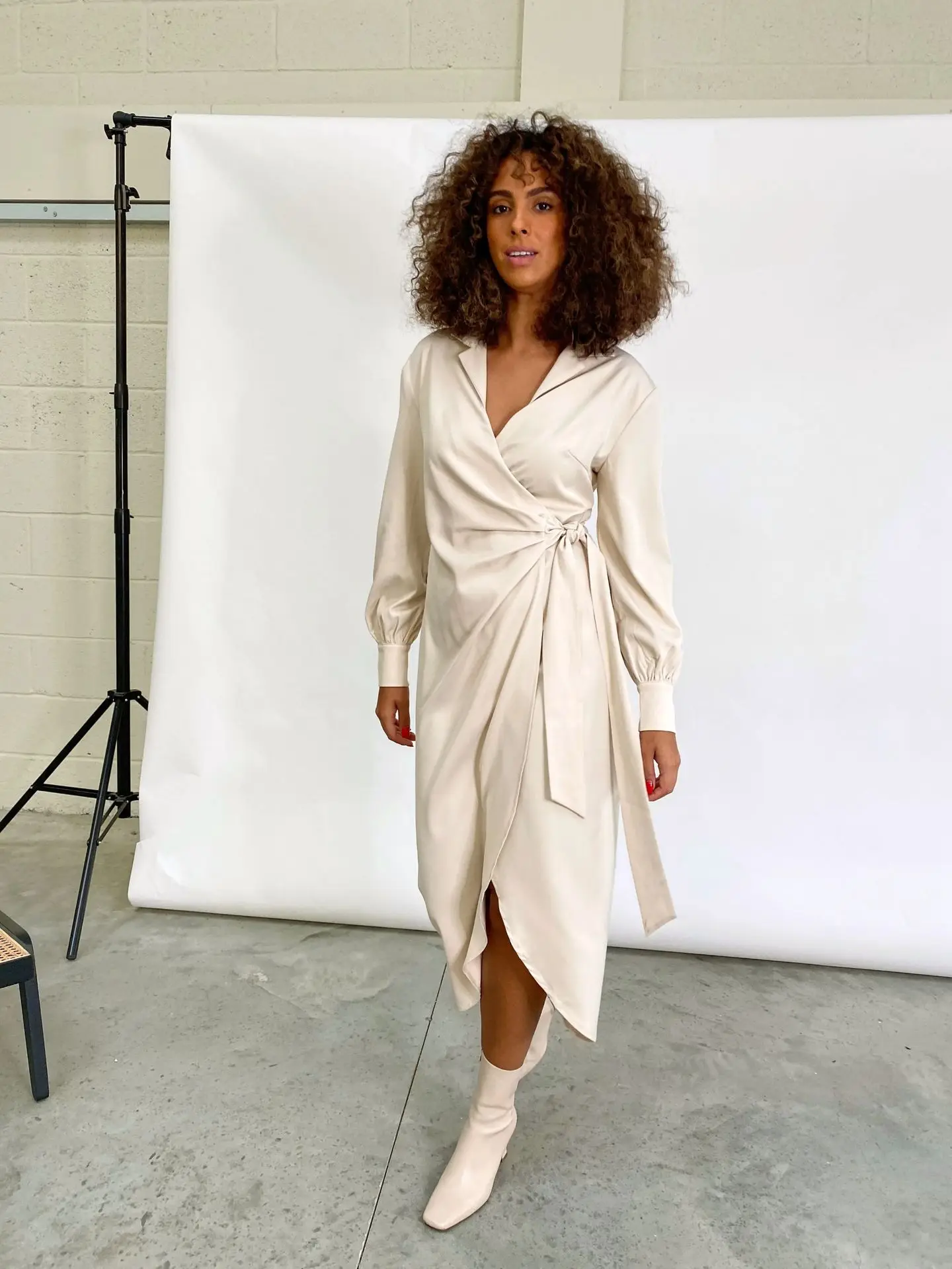 

High Waist Lace Up Slim Wrap Dress Women's Autumn Dress Sexy V-neck Split Long Skirt Waist Dress
