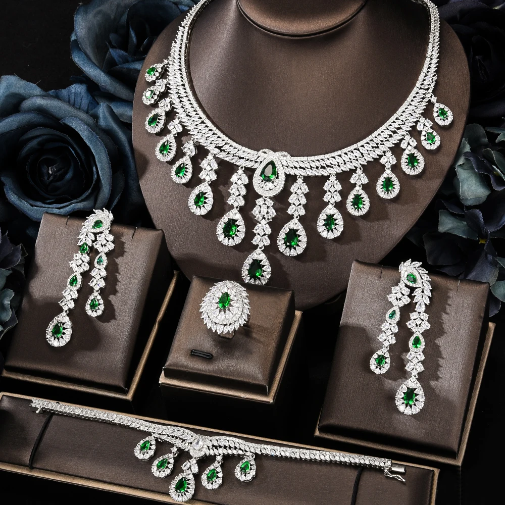 

Blachette Luxury Bridal Zircon Necklace Bracelet Earring Ring 4PCS Dubai African Female Noble High Quality Jewelry Accessories