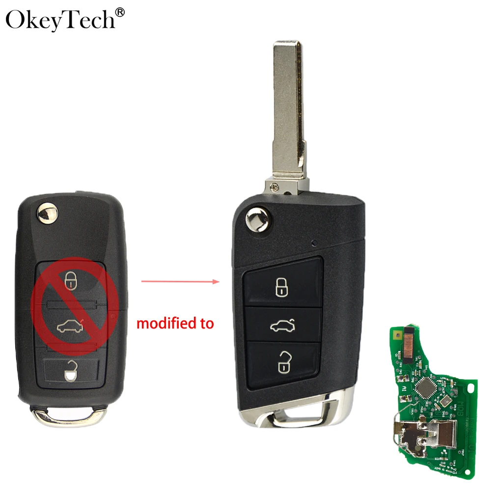 Модифицированный дистанционный Автомобильный ключ Okeytech 3 кнопки 433 МГц для VOLKSWAGEN