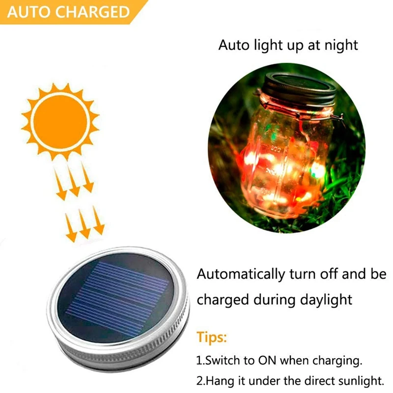 8 Pack Mason Jar Lights 30 LED Solar Fairy String Lids (Jars Not Included) Best for Decor Outdoor | Лампы и освещение