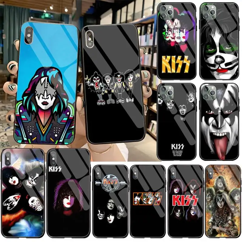 Милый блестящий чехол для телефона HPCHCJHM Kiss Band с закаленным стеклом iPhone 11 Pro XR XS MAX