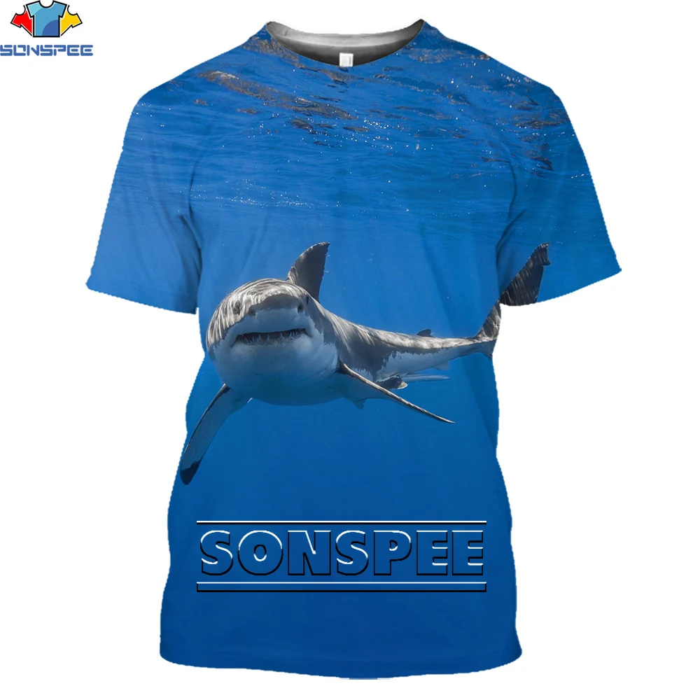 

SONSPEE Shark Male Short-sleeved Animal Casual Marine Anime Ferocious T-shirt 3d Shirt Overside Loose Hip-hop Cool Men's Clothes