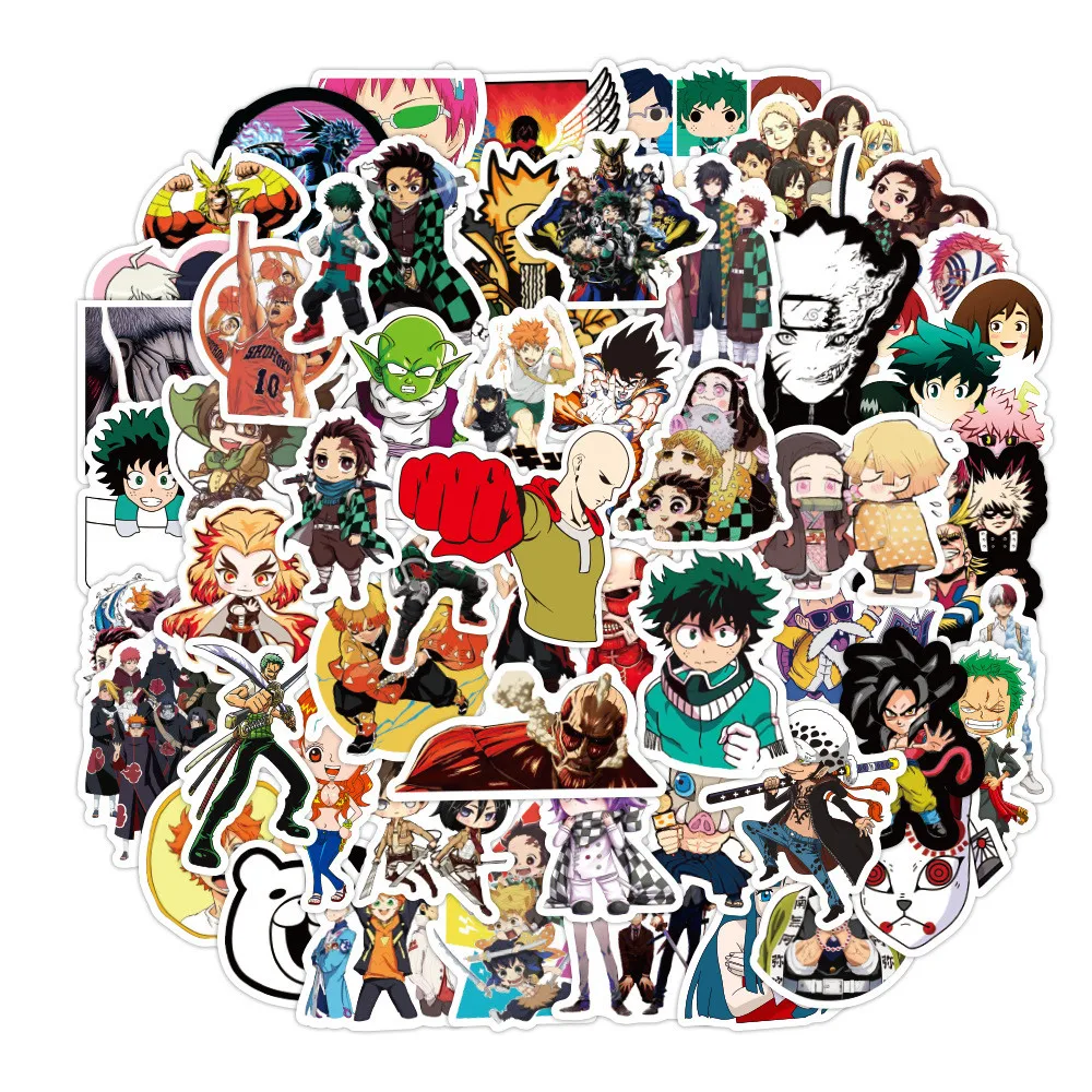 

50Pcs Hot Mixed Anime Stickers Attack on Titan Demon Slayer Jujutsu Kaisen Sticker For Laptop Skateboard Luggage Graffiti Decals