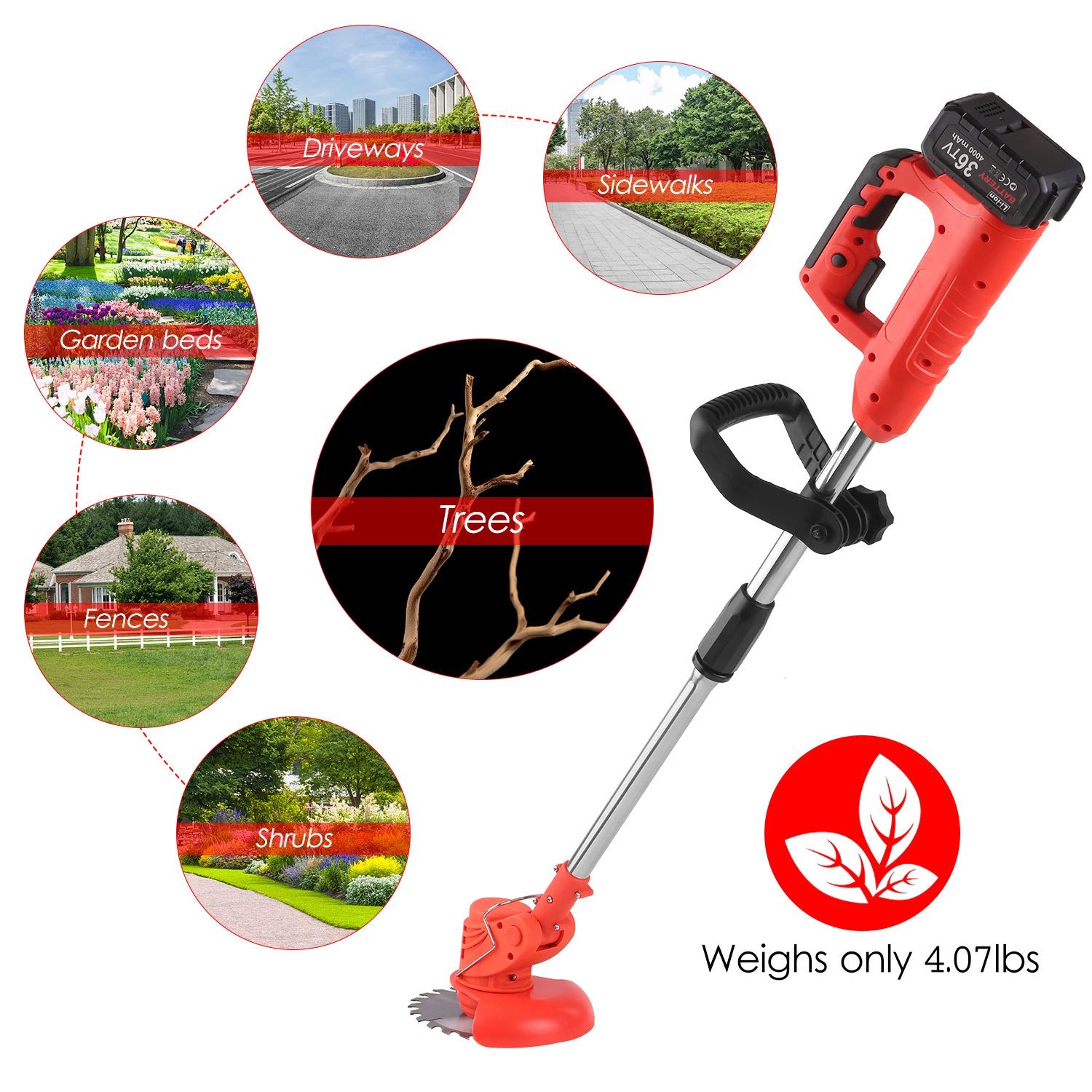 

Cordless Grass Trimmer Edger 21V Battery-Powerd Weed Eater Electric Brush Cutter Grass Shears Hedge Trimmer for Yard Garden