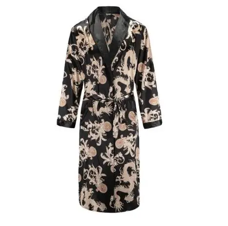 black dragon robe Шелковая ночная рубашка мужская летняя тонкий купальный халат Тигр Ночная рубашка свободная Свадебная robesilky с длинным рукавом Sleeprobe размера плюс домашняя одежда - Цвет: black dragon robe