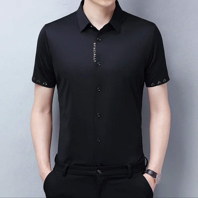 

Middle aged and old men's light luxury Shirt Short Sleeve summer business leisure middle aged man's father decoration body hot