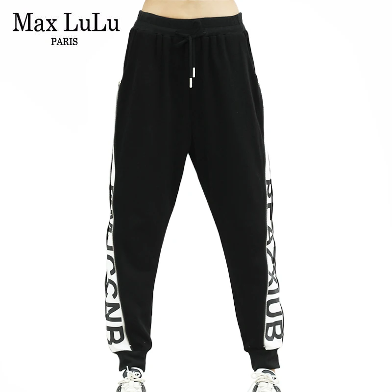

Max LuLu Autumn New Black Letters Printed Harem Pants 2021 Women Fitness Casual Trousers Ladies Elastic Loose Zippers Pantalons